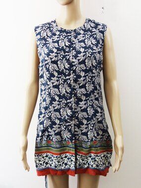 (Vintage) Annie Alexander 100% Silk Button Down Floral Dress Blue Cream (M) NWT